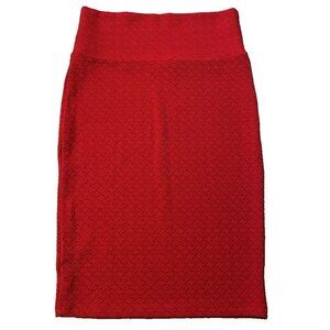 Lularoe Women's XS Cassie Textured Red Pencil Pull-On Skirt Fold Over Waistband